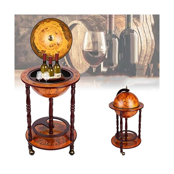 hfghsgjbgd Globe Shaped Mini Wine Bar Drink Cabinet, Movable Double Deck Storage TrolleyWine Bottle Stand, Wooden Mini Bar with Table Drinks Cabinet