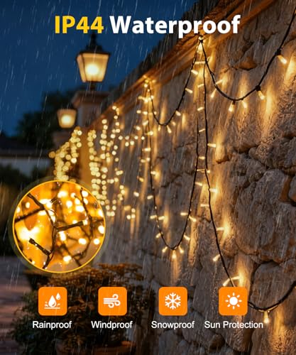 LED Lichterkette Außen 20M 200LED Warmweiß, Strombetrieben mit Stecker, 8 Modi & Timer mit Fernbedienung und Speicherfunktion, IP44 Wasserdicht für Innen Außen Garten Balkon Hochzeit Weihnachten Party
