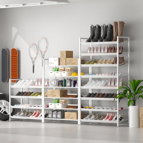 Image of 4 Tier Metal Shoe Organizer, Stackable Shoe Stand for Closet, with Adjustable Flat, Holds up to 20 Pairs, Sturdy Shoe Rack for Entryway Bedroom, White