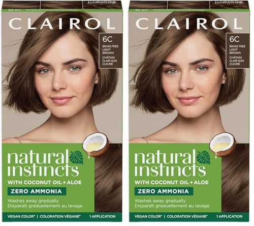 Image of Clairol Natural Instincts Demi-Permanent Hair Dye, 6C Light Brown Hair Color, Pack of 2