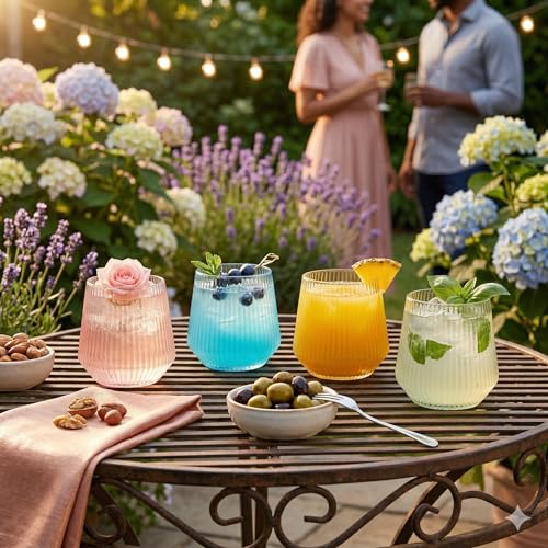 Image of 40 Pack Disposable Stemless Plastic Wine Glasses 12 oz - Origami Ribbed Shatterproof Reusable BPA-Free Recyclable Unbreakable Cocktail Cups, Champagne Wedding Birthday Party, Oojami (Color Collection)
