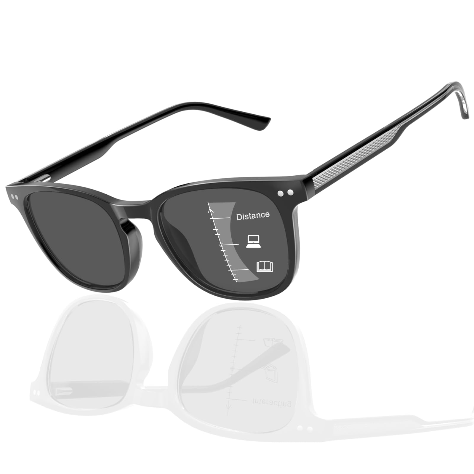 DEHOTRE Progressive Multifocal Reading Sunglasses Men No Line Bifocal Sun Readers with Core Wire Zero Top Spring Hinge UV400