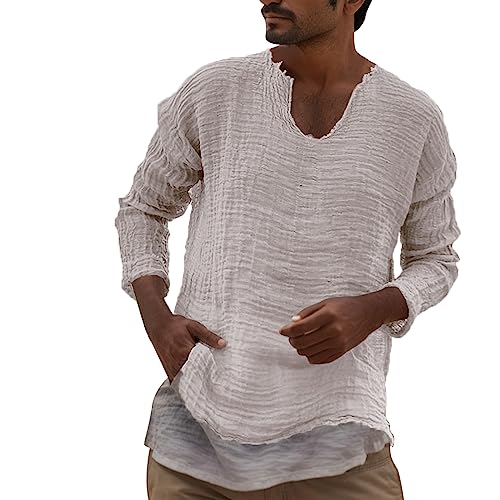 Camisa genérica para hombre lisa de manga larga suelta, blanco, L