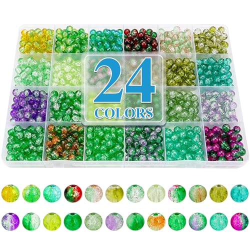 Image of XSEINO About 1200pcs 6mm Crack Glass Beads Bracelet Making Kit,24 Style Crack Mystic Green Series Colorful Crystal Beads for Jewelry Bracelet Making,DIY Crafts,Friendship Bracelets