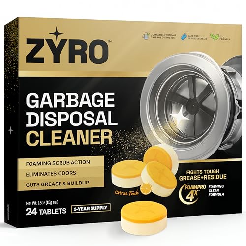 Garbage Disposal Cleaner and Deodorizer | 24 Pack | Kitchen Sink Cleaner Tablets | Eliminates Odor | Fights Grease & Buildup | Foaming Scrub Action | Citrus Fresh | 1 Year Supply | Zyro