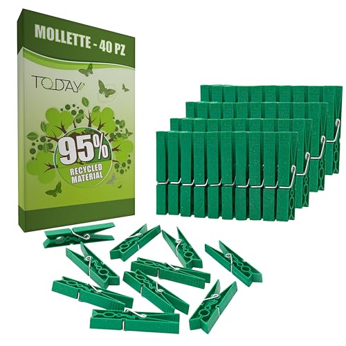 Today Eco – 40 mollette per bucato grandi e resistenti, in plastica riciclata al 95%, antiruggine, antivento, antisegno – mollette panni per stendibiancheria e mollette biancheria da esterno