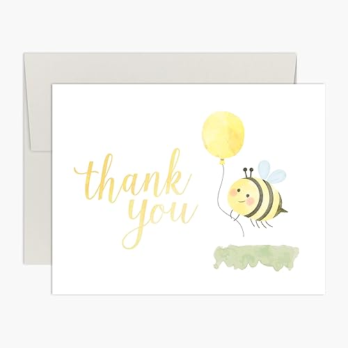 Palmer Street Press Little Bee - Tarjetas de agradecimiento para baby shower, juego de 10 tarjetas de agradecimiento para bebés con sobres, tarjetas