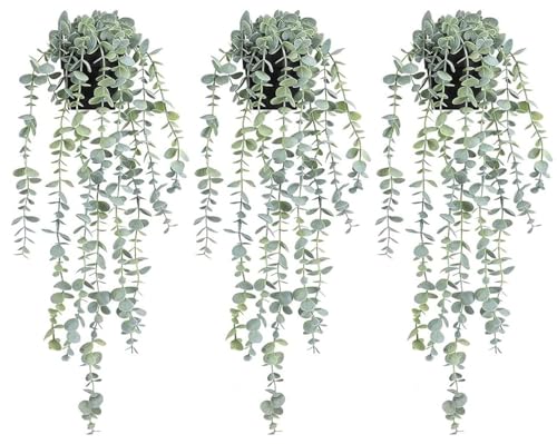 COCOBOO Künstliche Hängepflanzen, künstliche Eukalyptuspflanzen zum Aufhängen, für Wand, Zimmer, Zuhause, Terrasse, Innen- und Außenbereich, 3 Stück