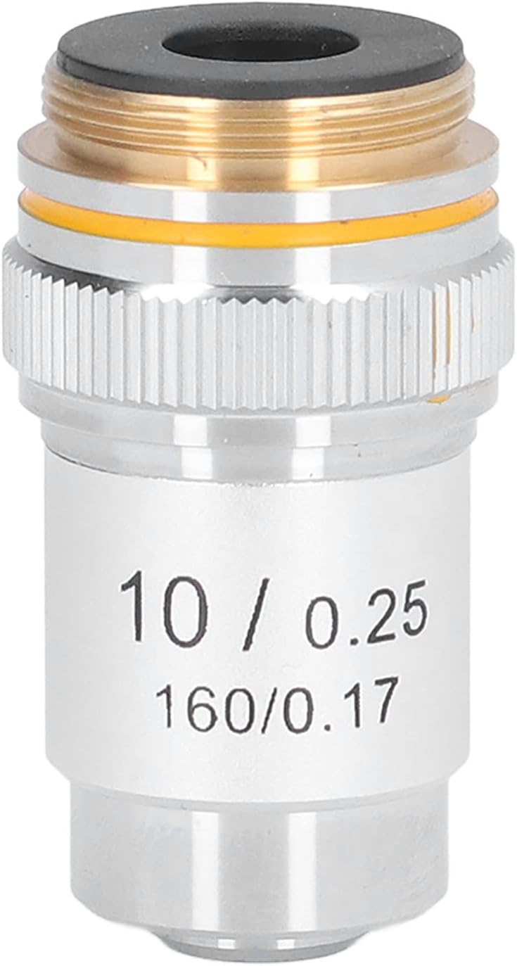 Raguso 10X Microscope Lens Objective Lens Replacement 20.2mm Interface High Light Transmittance with Spring Device for Biological Microscopes