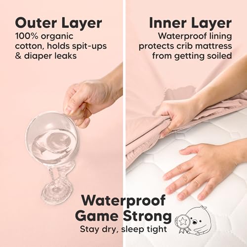 Image of 2-Pack Waterproof Crib Sheets for Boys, Girls, 52x28 Fitted (Cameo) | Organic Cotton Baby Crib Sheets, Toddler Mattress Protector Cover, Washable, Soft & Durable Baby Bedding Essentials