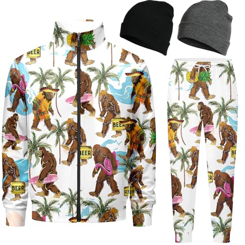 DOOPCCOR Men Track Suits Sets 80s outfit for men tracksuits sweatsuits 2 Piece sets Zip Casual Jogging 2 Knit Beanie