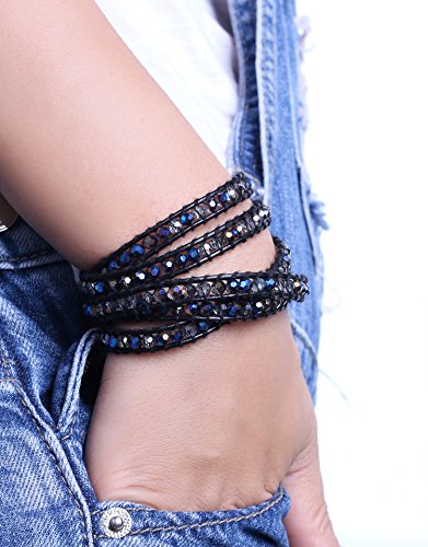 Image of C.QUAN CHI Natural Crystal Bead Bracelet Leather Wrap Bracelet 5 Wrap Stackable Braid Bracelet Bangle Jewelry Birthday Gifts