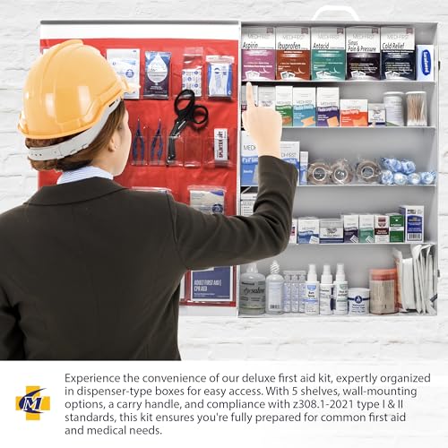 MFASCO 5-Shelf First Aid Kit - Large, Comprehensive Wall Mount First Aid Cabinet for Businesses, 2021 OSHA Compliant, Ideal for Office Use - Deluxe Metal First Aid Box, Commercial First Aid Kit Refill - Thumbnail 6