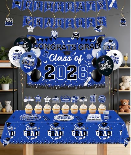 Irosiy 2026 Blue Black Graduation Party Decor Kit - image 6