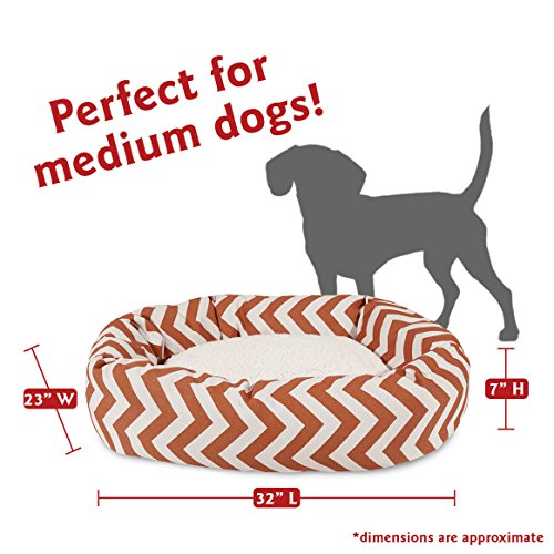 Image of Majestic Pet 32 Inch Chevron Sherpa Calming Dog Bed Washable - Cozy Soft Round Pet Bed with Spine for Head Support - Fluffy Donut Bed 32x23x7 (inch) - Medium - Burnt Orange