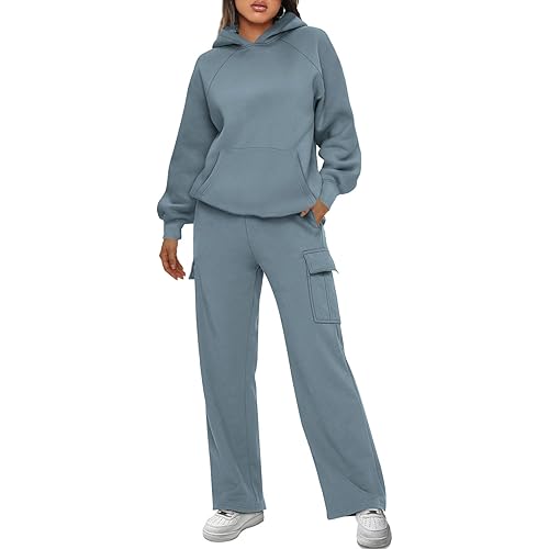 AUTOMET Womens 2 Piece Outfits Sweatsuits Sets Long Sleeve Sweatshirts with Cargo Sweatpants