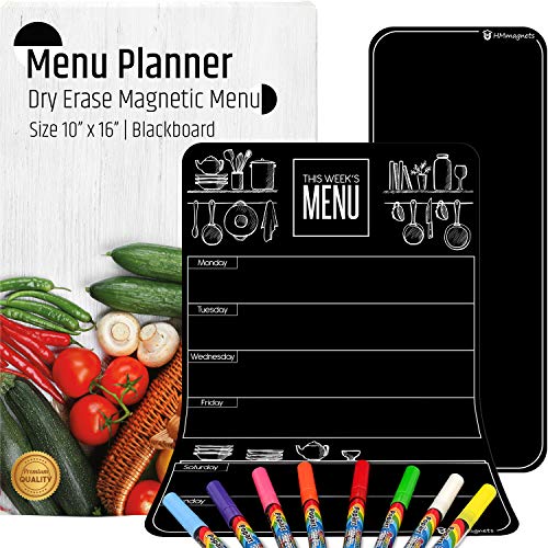 Premium Magnetic Dry-Erase Weekly Menu Blackboard for Fridge (Upgraded Version) - 10"x16" Daily