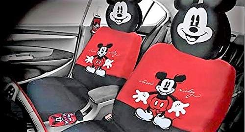 Mickey Mouse Car Seat Cover with Headrest Cover (one Pair for Two Front Seats)