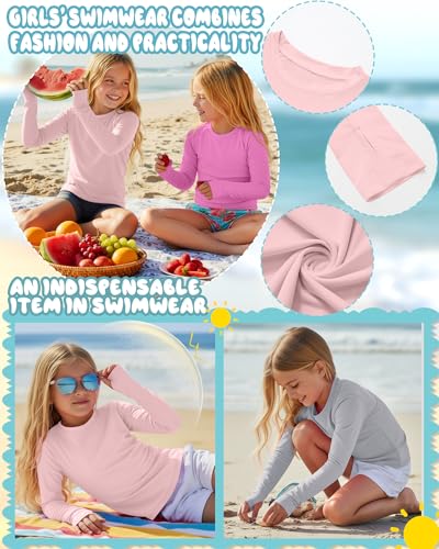 Image of 3 Pack Girls Rash Guard Swim Shirts 5-14Y UV Sun Protection Long Sleeve Thumb Hole Quick Dry T-Shirts UPF 50+ Tees