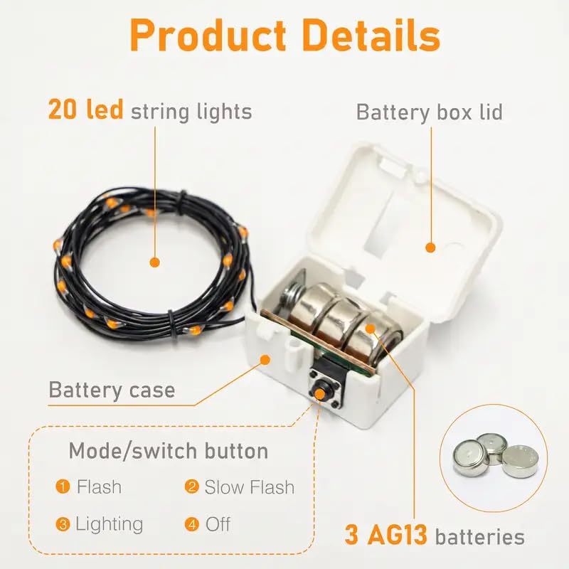 Image of btfarm 30 Pack Orange Purple Halloween Fairy Lights Battery Operated 3 Mode