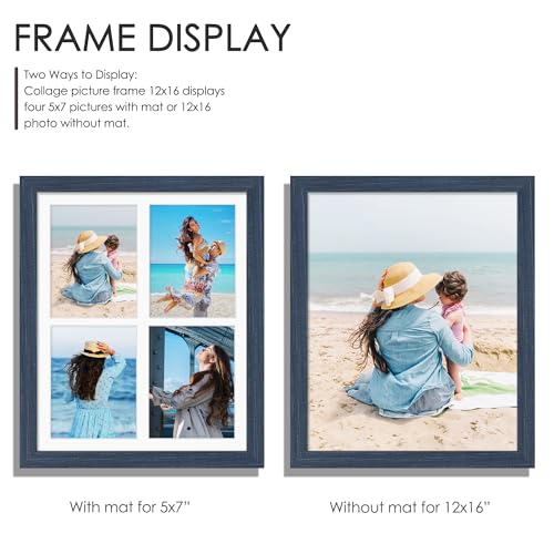 Image of DUENPY 12x16 Picture Frame 5x7 Collage Picture Frame Displays Four 5x7 inch Photos or 12x16 (Without Mat) for Available Horizontal Wall Mounting Display and Vertical Navy Blue