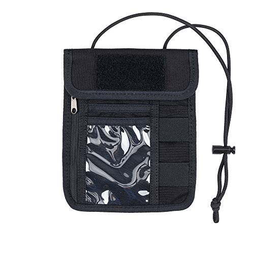Image of EXCELLENT ELITE SPANKER Passport Holder Nylon Neck Pouch RFID Blocking Travel Neck Wallet ID Card Organizer Pouch with Neck Lanyard(Black)
