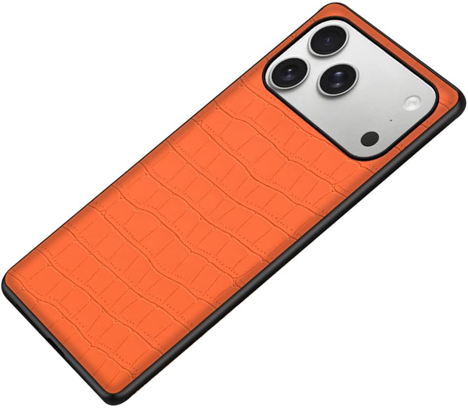 Case for iPhone 17 Pro Max/17 Pro/Air/17, Leather Case Crocodile Texture Slim Phone Cover Thin Anti-Fingerprint Protective Shell,Orange,17 Pro Max