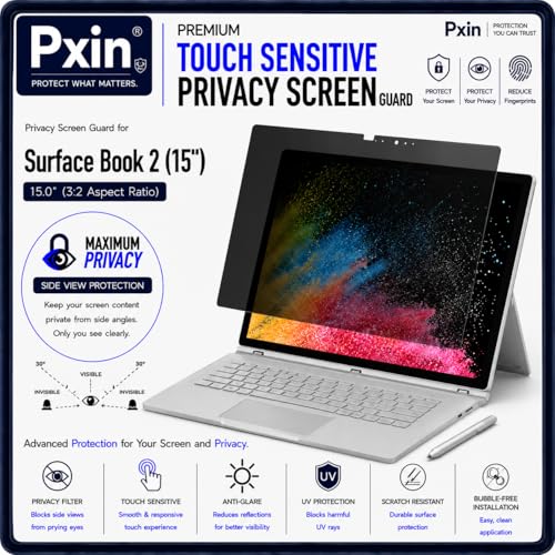 Image of Pxin Aura | Compatible with Microsoft Surface Book 2 15 Inch | Ultra Touch Sensitive Privacy Screen | Anti Blue | Anti Glare | UltraThin for Hyper Touch | Anti UV | Privacy Filter