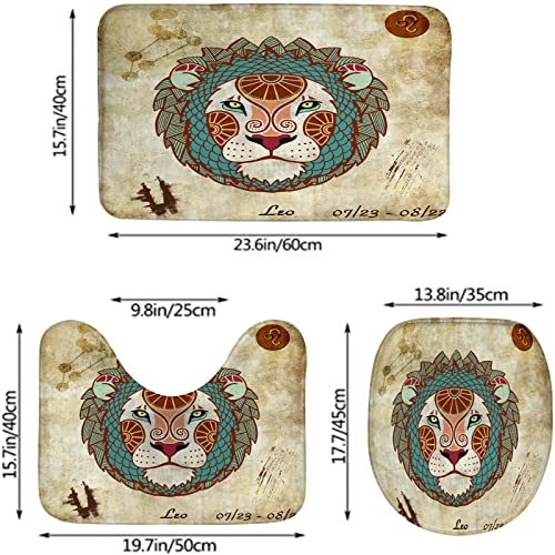 Badezimmerteppich-Set, 3-teilig, Boho-Stil, Löwe und Symbole, Vintage-Muster, Digitaldruck, waschbare Badteppiche, rutschfest, mit Rückenpolster, Konturteppich und Toilettendeckelbezug – Bild 3