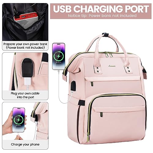Image of LOVEVOOK Laptop Backpack for Women,18 Inch Professional Womens Travel Backpack Purse Computer Laptop Bag Nurse Teacher Backpack,Waterproof College Work Bags Carry on Back Pack with USB Port, Pink