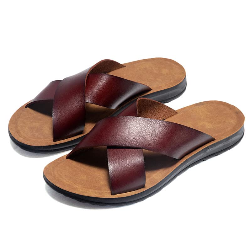 Men's Black Non-Slip Comfortable Casual Slide Sandals - Open Toe, Cross Strap Design, Upper & Sole, Perfect for Casual Attire