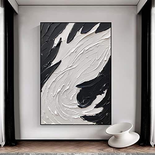 Peinture salon Wabi-Sabi tableau abstrait noir et blanc texture relief grande taille