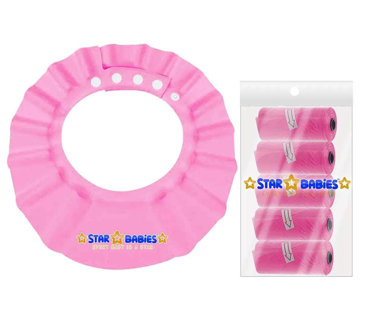 Star Babies Combo Pack - Disposable Scented Bag 5pcs (75bags), Shower cap - Pink