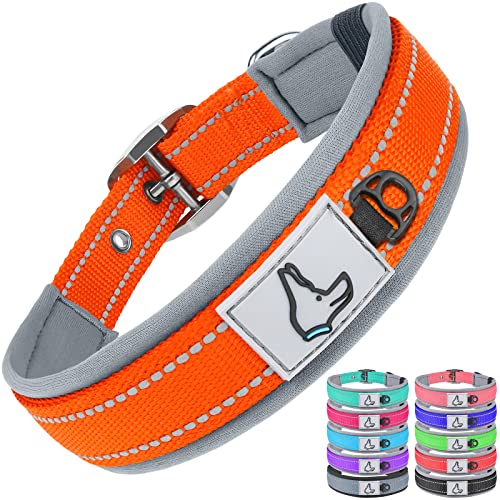 Dynmeow Dog Collar,Double Layer Reflective Thick Nylon Built,Neoprene Padded,Soft And Breathable,11 Colors And 4 Sizes For Small Medium Large And Extra-Large Breeds Dogs (Orange Large Pack Of 1) #TOP17