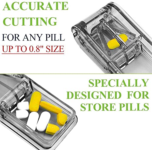 Image of JohnBee Pill Cutter | Best Pill Cutter for Small or Large Pills | Designed in The USA| Cuts Vitamins | Pill Splitter with Shield | Includes Keychain Pill Holder (Gray)