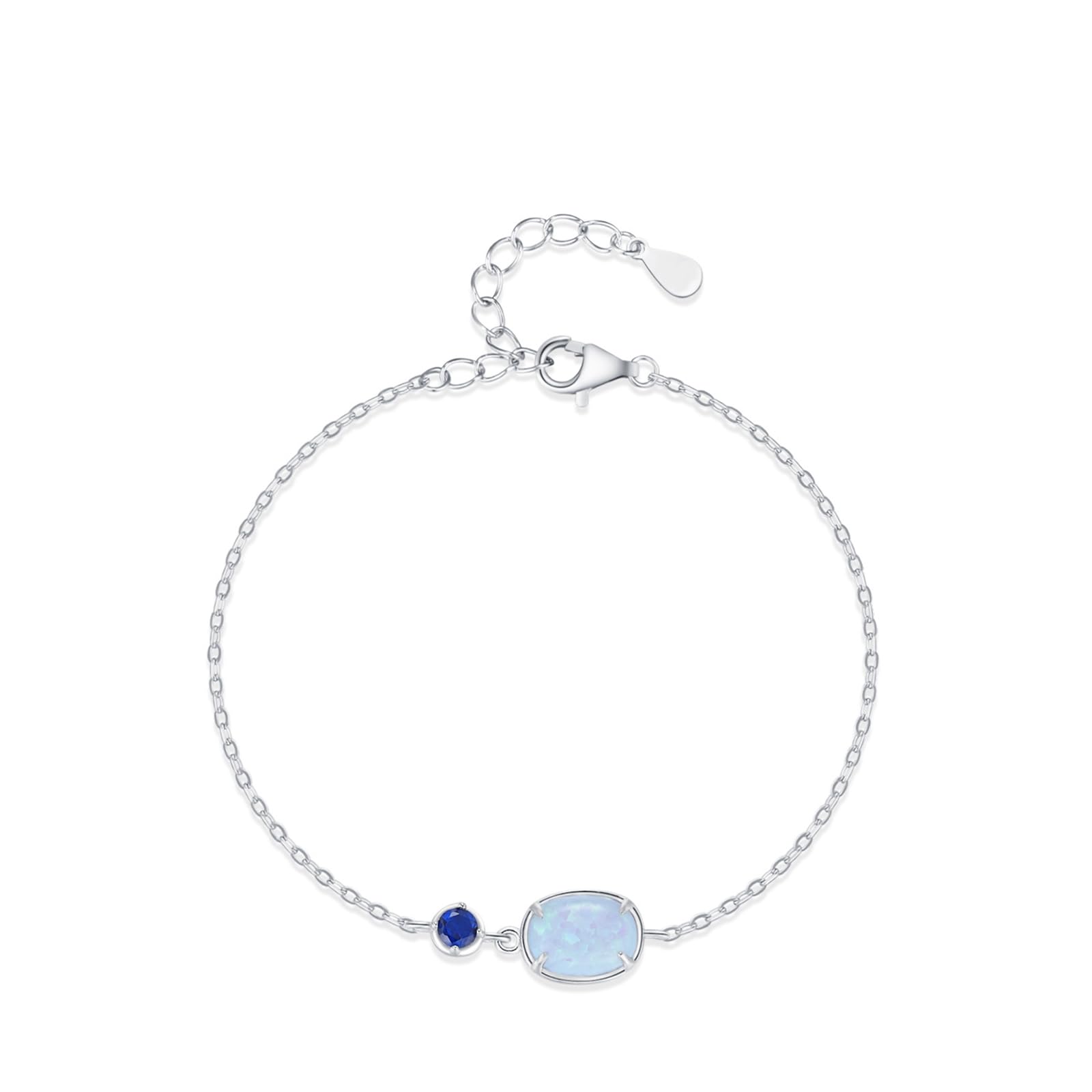 Prosta bransoletka damska w kolorze różowego złota z opalem 1,5 ct i szafirem laboratoryjnym, spersonalizowana bransoletka dla pary,