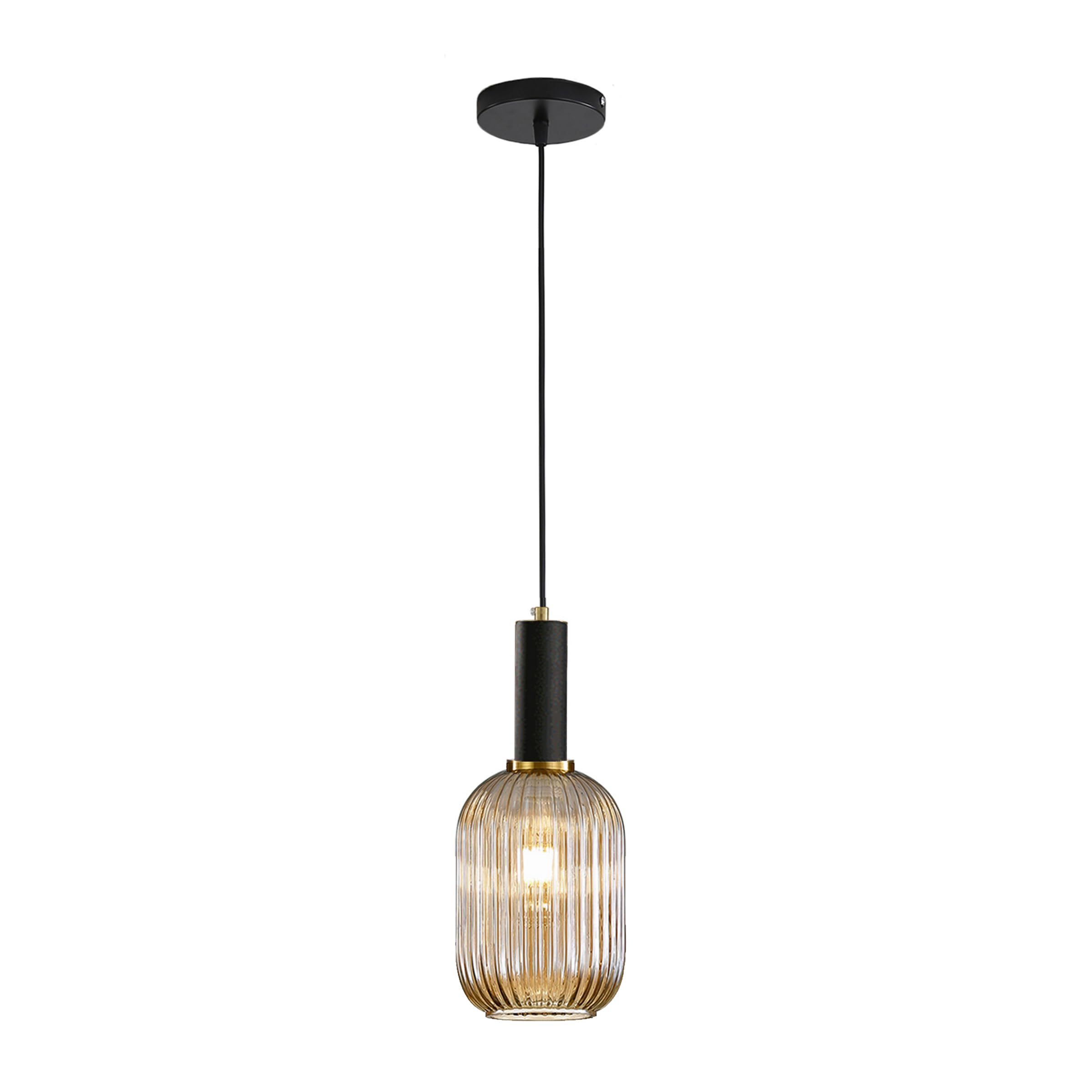 ESKED Suspension Moderne en Verre Strié avec Douille E27, Luminaire Suspendu pour Îlot de Cuisine, Salle à Manger, Chambre (Ambré, 13cm)