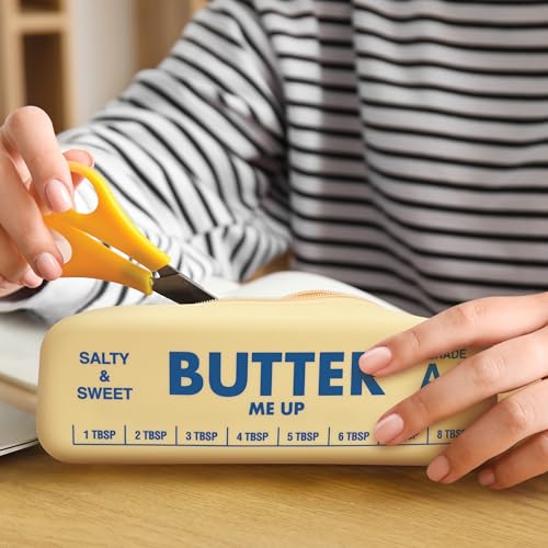 Image of Genuine Fred BUTTER ME UP Silicone Pouch, Soft Flexible Material with Zipper Closure, For desk supplies, makeup, cords, travel essentials, 7.5 x 2 x 2.4 Inch