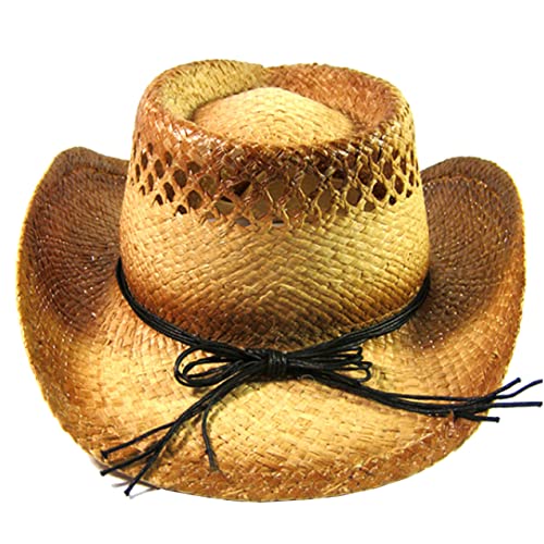Image of SILVERFEVER Straw Cowboy Hat Cowgirl Hats Men Women Sun Hat Sombreros Vagueros Classic Western Accents Sombreros