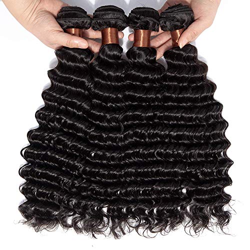 BLACKMOON HAIR Brazilian Virgin Hair Deep Wave 4 Bundles Unprocessed Virgin Human Hair Extension Deep Curly Hair Weave Natural Black Color (28 28 28 28)