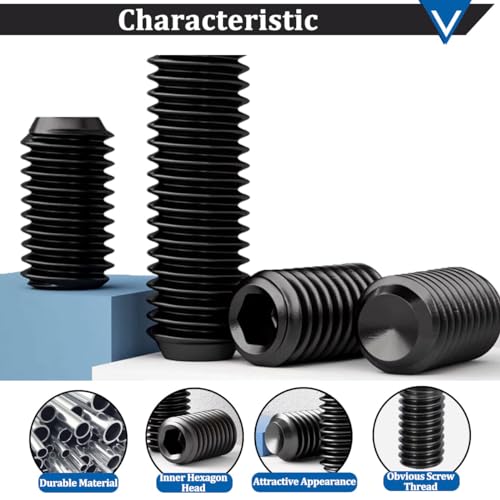 Seamaka O-Q-071-KIT 400Pcs 1/8-40 To 5/16-18 Internal Hex Allen Head Socket Set Screw (Black),12 Size 12.9 Class Alloy Steel Grub Screw Assortment Kit thumb #2