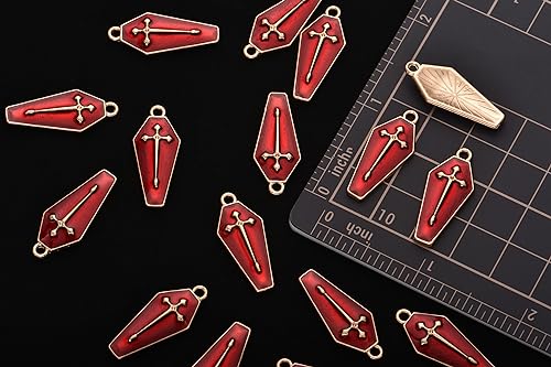 Image of VIDRIO Pack of 80 Halloween Coffin Enamel Charms Gold Plated Colored Pendants Accessories for Necklace Bracelet Jewelry Making DIY Crafting
