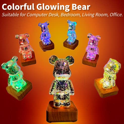 Veilleuse LED 3D ours en feux d'artifice avec projection multicolore pour table