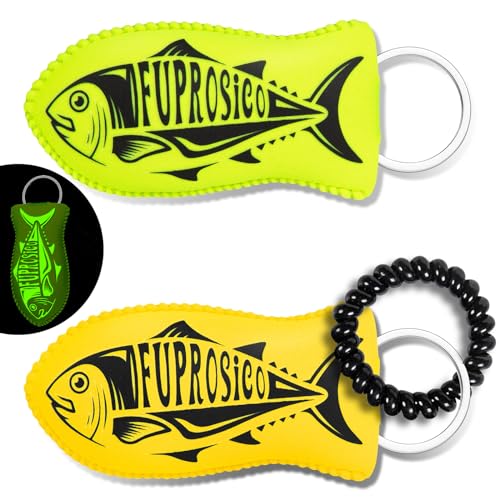 Image of 2 Pack Boat Key Float, Glow in the Dark Floating Keychain for 5-6 Boat Keys,100% Waterproof Key Floats,Strong Buoyancy,Floating Key Ring with Coil,Green&Yellow