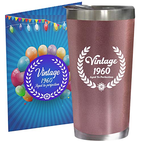 Hot Deals 1960 60th Birthday for Women or Men 20 oz Wine Tumbler Stainless Steel Double Wall Insulated for Her or Him Husband Wife Mom Dad Vintage Aged to Perfection with Lid