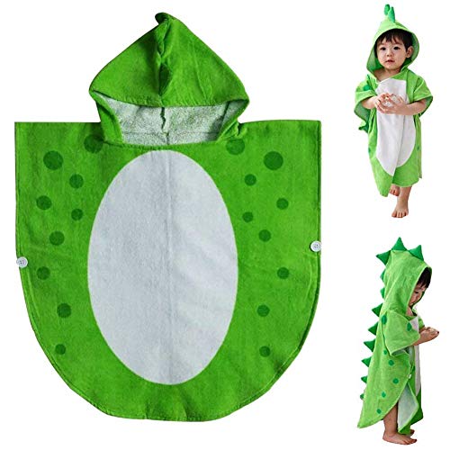 TOOGOO Túnica Toalla de Ba？o para Ni？os Poncho de Natación de Playa con Capucha para Ni？os Patrón de Dinosaurio (Verde + Blanco 55 Cm X 110 Cm)