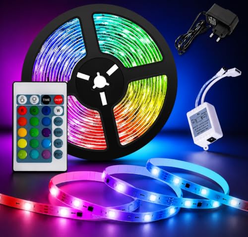 Image of RGB LED Strip Light, 3 Meter, Multi-Color Changing, with Remote Control, Power Adapter and Controller, for Home Decoration, Bedroom, Festivals