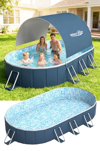 Foldable Pool with Canopy, 10ft NonInflatable Oversize Thickened Foldable Swimming Pool, Above Ground Pool for Adults, Easy Setup for Outdoor, Pool for Backyard, Outer Diameter 120”x88”x20”