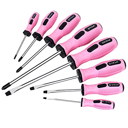FASTPRO 8-Piece Pink Magnetic Screwdrivers Set with 4 Phillips and 4 Slotted Tips, Precision Screwdriver Repair Tool Kit for Women