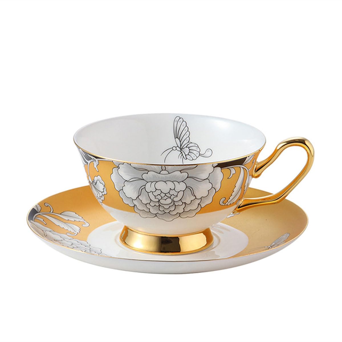 kubek do kawy - porcelana kostna filiżanka do kawy spodek zestaw vintage styl dwór para zestaw filiżanek matowe złoto aplikacja kubek filiżanka filiżanka kubek delikatny prezent pudełko
